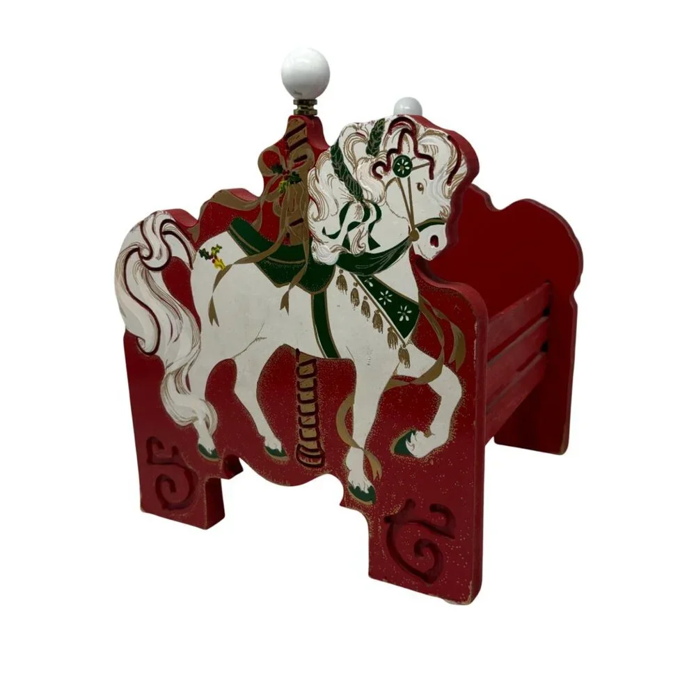 Vintage Carousel Horse Magazine Rack Red Green Wooden Toy Organizer Kids Room - Picture 4 of 9